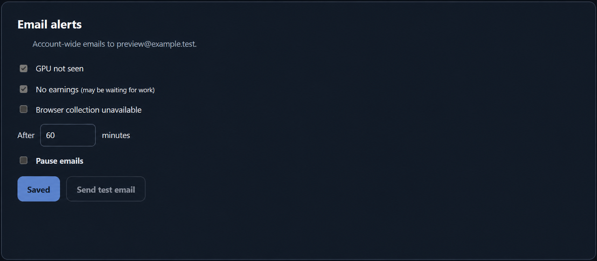 Salad Tracker GPU monitoring email alert settings